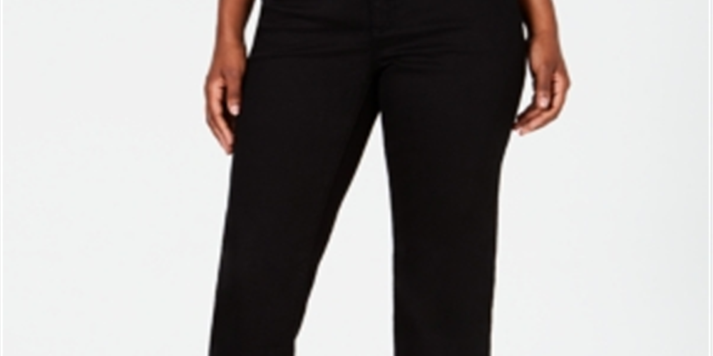 Calça jeans feminina INC International Concepts, com corte curvilíneo e perna reta, com controle de barriga, preta, tamanho 2