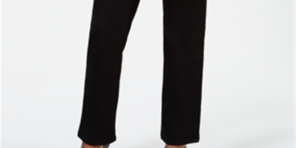 Calça jeans feminina INC International Concepts, com corte curvilíneo e perna reta, com controle de barriga, preta, tamanho 2