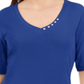 Blusa feminina Karen Scott com decote em V e detalhe de botão, azul, tamanho X-S