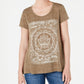Camiseta feminina estampada de manga curta com decote em joia, estilo &amp; co, verde oliva, tamanho pequeno