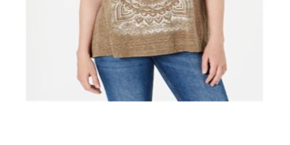 Camiseta feminina estampada de manga curta com decote em joia, estilo &amp; co, verde oliva, tamanho pequeno