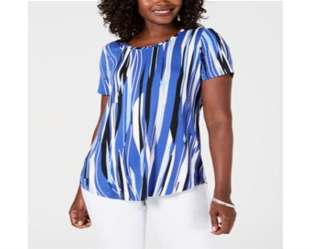 JM Collection Blusa Estampada Feminina Azul Tamanho Pequeno Pequeno