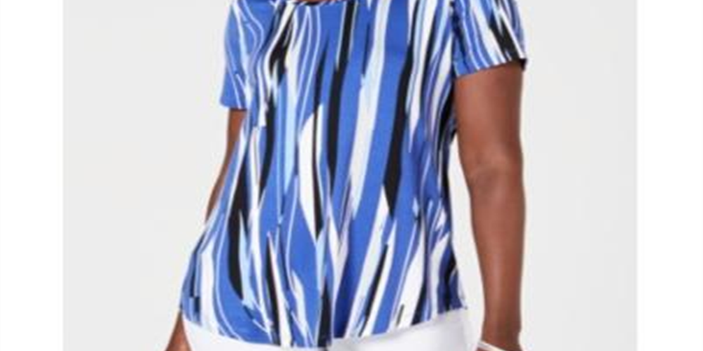 JM Collection Blusa Estampada Feminina Azul Tamanho Pequeno Pequeno