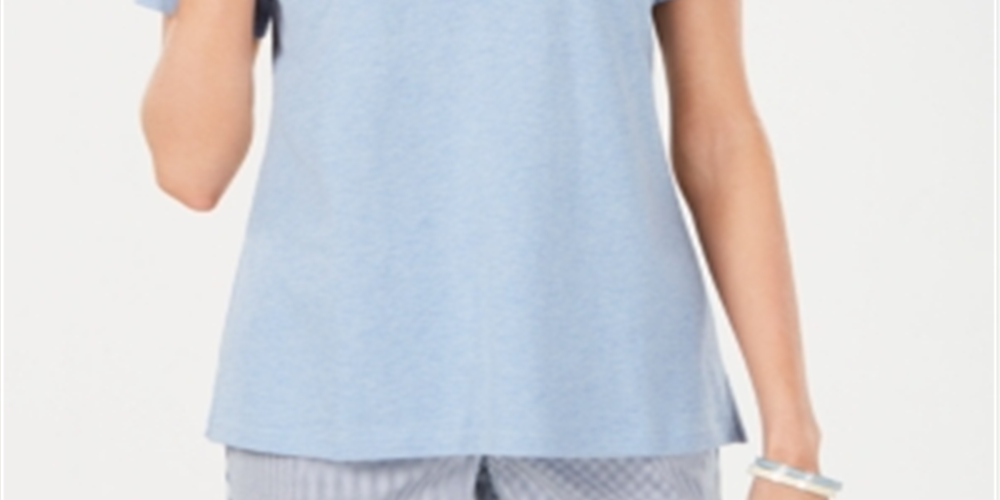 Karen Scott Blusa Feminina Manga Curta Gola Azul Tamanho Grande