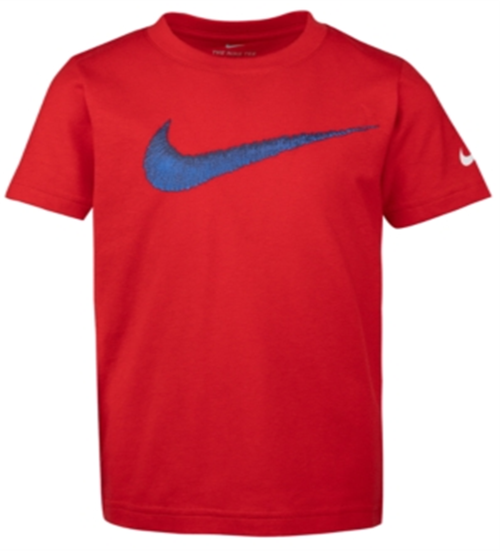 Camiseta de algodão com estampa Swoosh para meninos da Nike, vermelha, tamanho 4