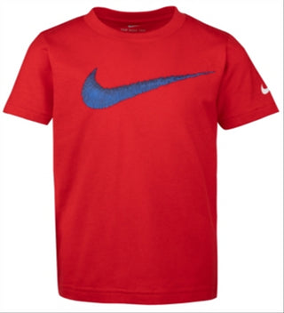 Camiseta de algodão com estampa Swoosh para meninos da Nike, vermelha, tamanho 4