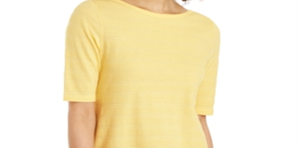 Charter Club Top feminino listrado com textura de algodão e manga cotovelo, amarelo, tamanho XX-G