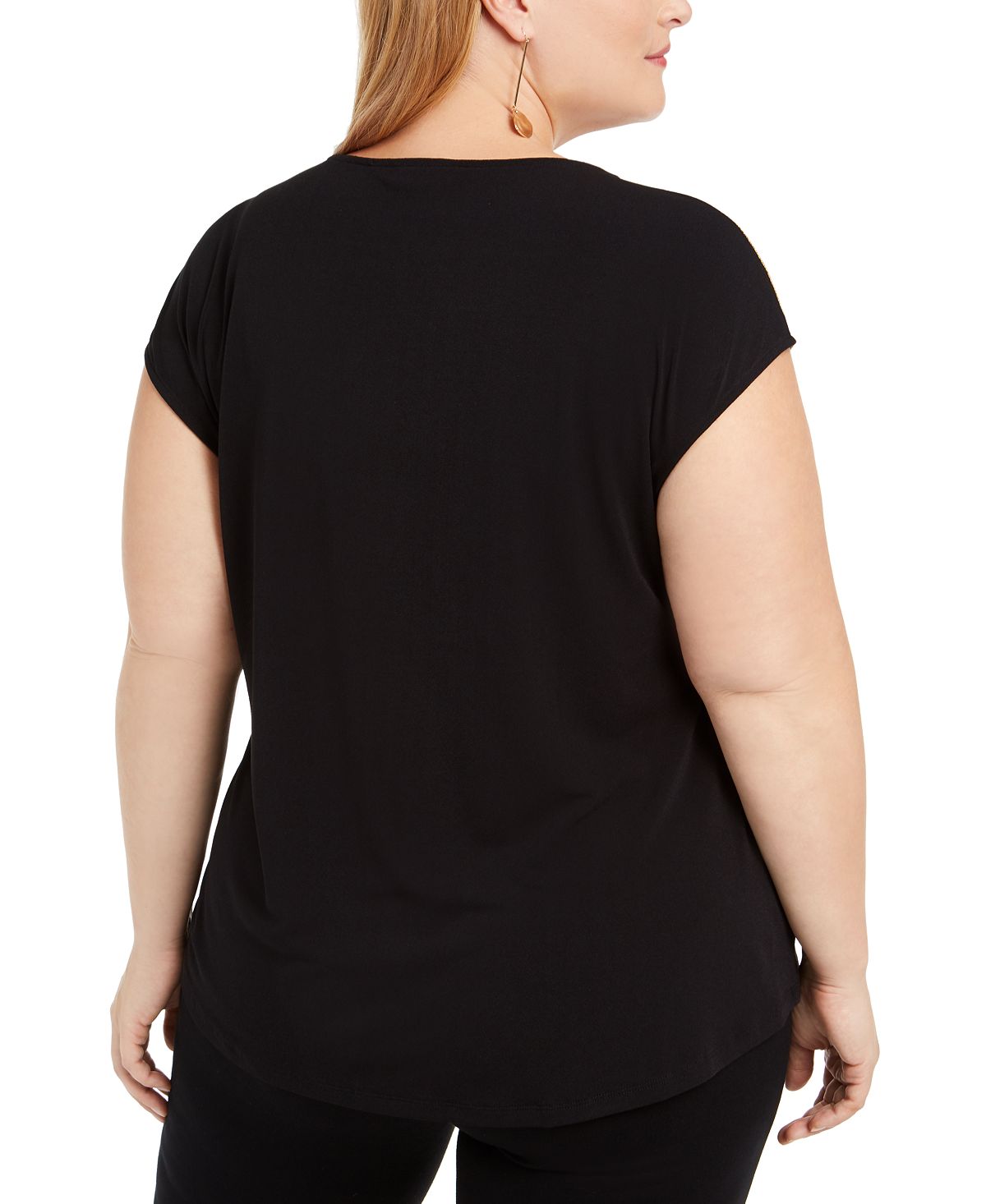 Camiseta Alfani Feminina Colorblock Metálica Preta Tamanho 2X