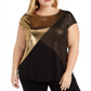 Camiseta Alfani Feminina Colorblock Metálica Preta Tamanho 2X