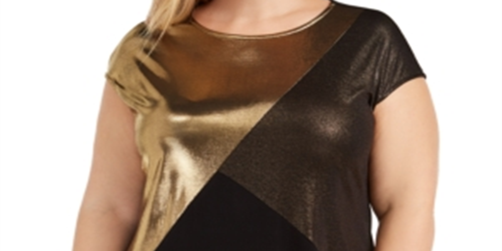Camiseta Alfani Feminina Colorblock Metálica Preta Tamanho 2X