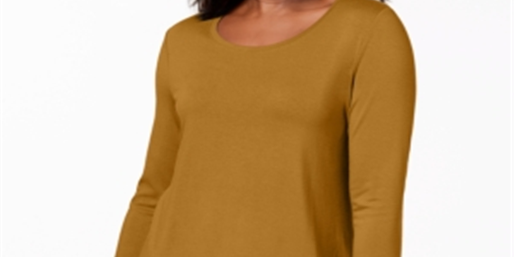 JM Collection Top feminino manga três quartos amarelo tamanho pequeno médio