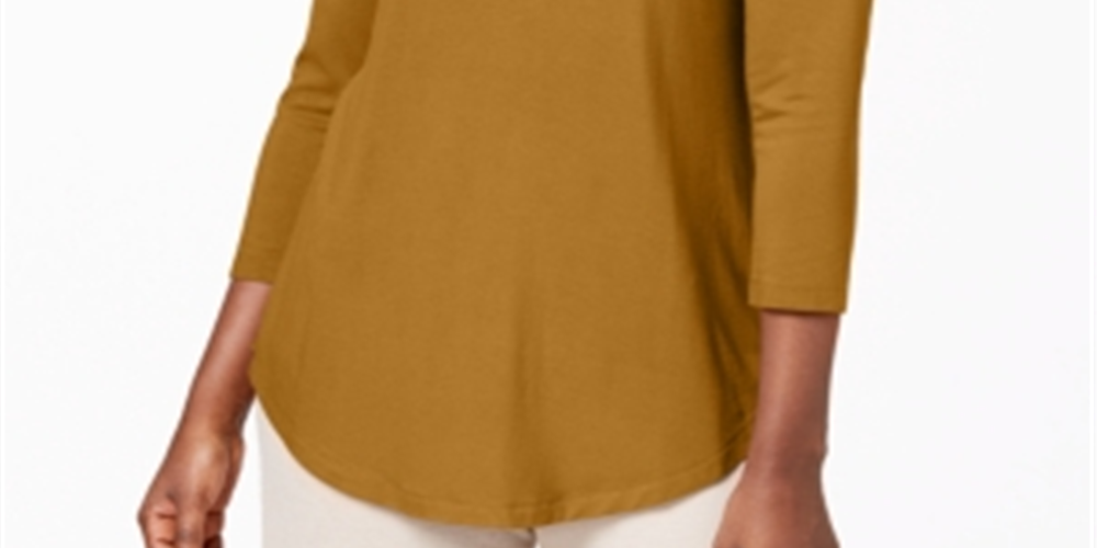 JM Collection Top feminino manga três quartos amarelo tamanho pequeno médio