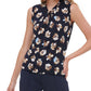 Blusa feminina Tommy Hilfiger com decote torcido e estampa floral, sem mangas, azul, tamanho pequeno