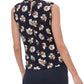 Blusa feminina Tommy Hilfiger com decote torcido e estampa floral, sem mangas, azul, tamanho pequeno