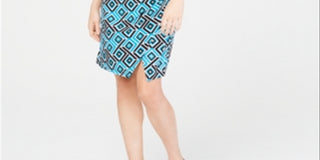 INC International Concepts Vestido de festa feminino turquesa com fenda estampada, manga 3/4, decote em V acima do joelho, tamanho pequeno, preto