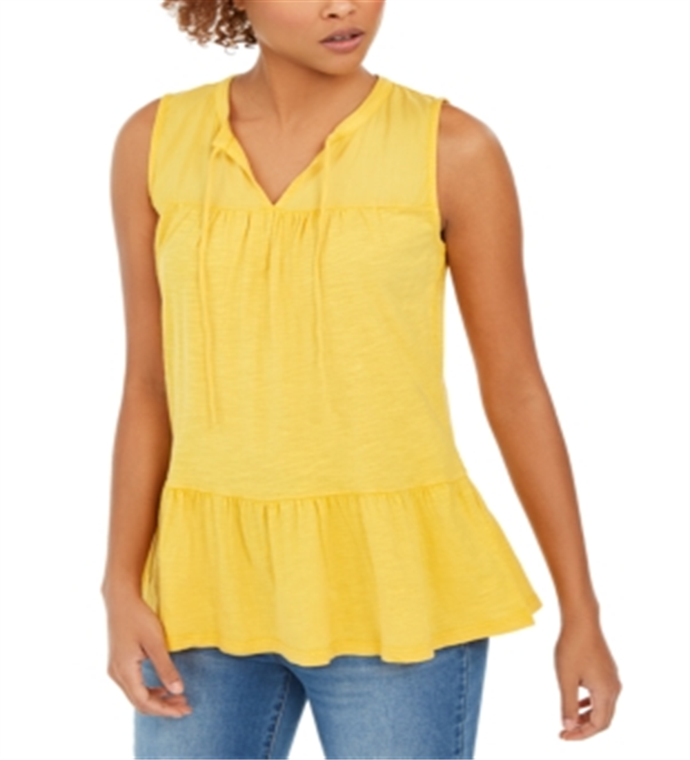 Blusa camponesa sem mangas de algodão estilo &amp; co feminina, amarela, tamanho médio