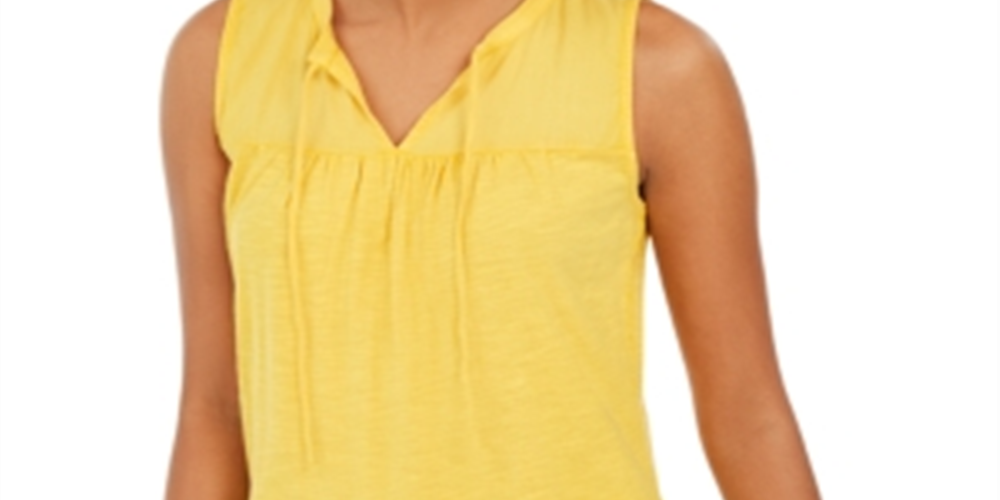 Blusa camponesa sem mangas de algodão estilo &amp; co feminina, amarela, tamanho médio
