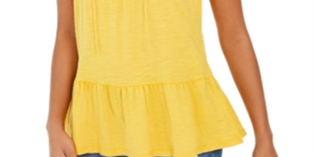 Blusa camponesa sem mangas de algodão estilo &amp; co feminina, amarela, tamanho médio