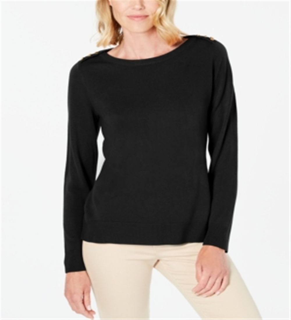 Karen Scott Suéter Feminino com Botões e Ombros Preto Tamanho Pequeno