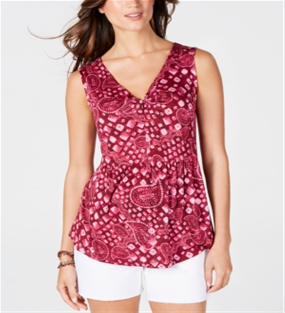 Blusa plissada com decote em V feminina Style &amp; Co, roxa, tamanho X-S