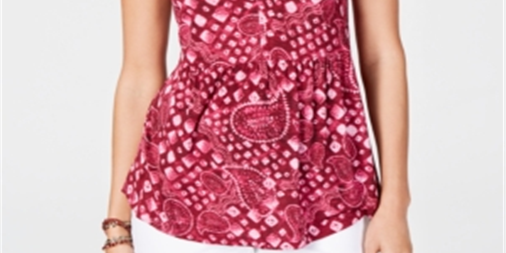 Blusa plissada com decote em V feminina Style &amp; Co, roxa, tamanho X-S