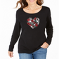 Karen Scott Blusa de algodão Joyful Heart feminina, preta, tamanho X-S