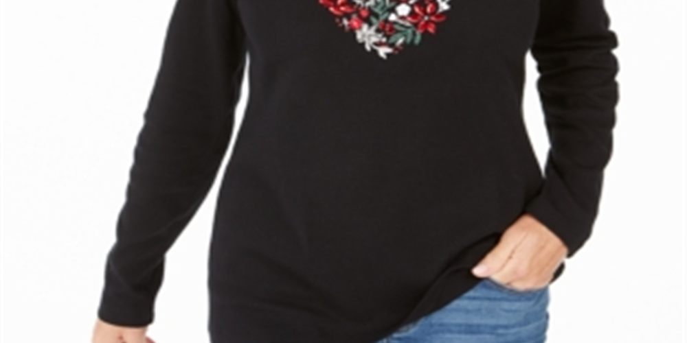 Karen Scott Blusa de algodão Joyful Heart feminina, preta, tamanho X-S
