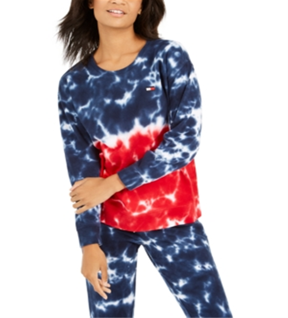Tommy Hilfiger Moletom Feminino de Algodão Tie Dye Azul Tamanho XS