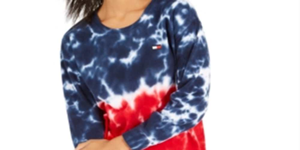 Tommy Hilfiger Moletom Feminino de Algodão Tie Dye Azul Tamanho XS