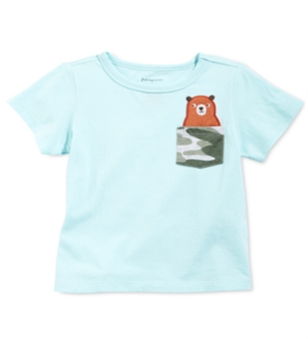 Camiseta infantil First Impressions Baby Boy Cotton Bear Pocket Azul Tamanho 12 MOS
