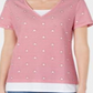 Camiseta feminina Karen Scott com micro listras e estrelas, vermelha, tamanho pequeno grande