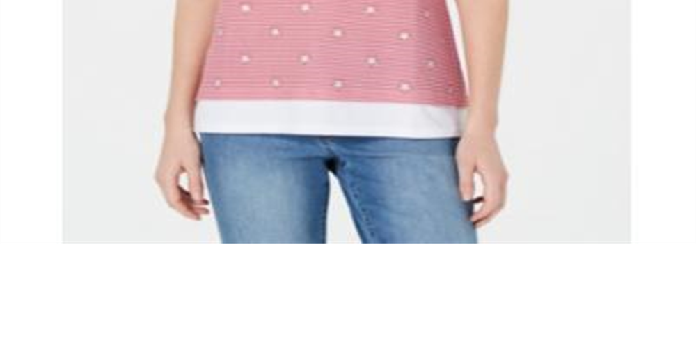 Camiseta feminina Karen Scott com micro listras e estrelas, vermelha, tamanho pequeno grande