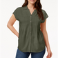 Blusa plissada com mangas e punhos feminina Style &amp; Co, verde, tamanho XX-G