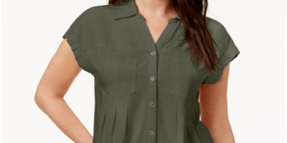 Blusa plissada com mangas e punhos feminina Style &amp; Co, verde, tamanho XX-G