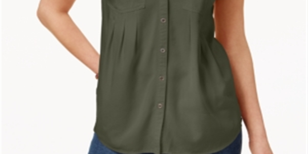 Blusa plissada com mangas e punhos feminina Style &amp; Co, verde, tamanho XX-G