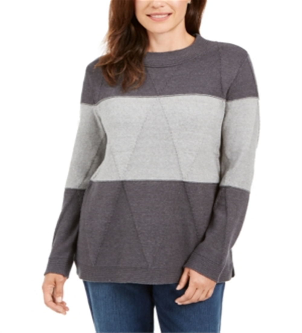 Karen Scott Suéter Feminino Grace Colorblocked Cinza Tamanho Médio