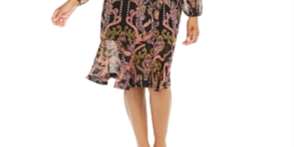 Vestido feminino Thalia Sodi estampado sobrepeliz camponesa preto tamanho grande