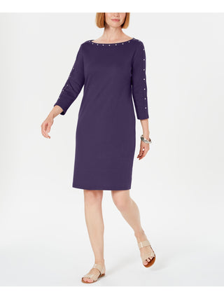 Vestido feminino Karen Scott com decote canoa e tachas, roxo, tamanho pequeno G