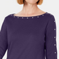 Vestido feminino Karen Scott com decote canoa e tachas, roxo, tamanho pequeno G