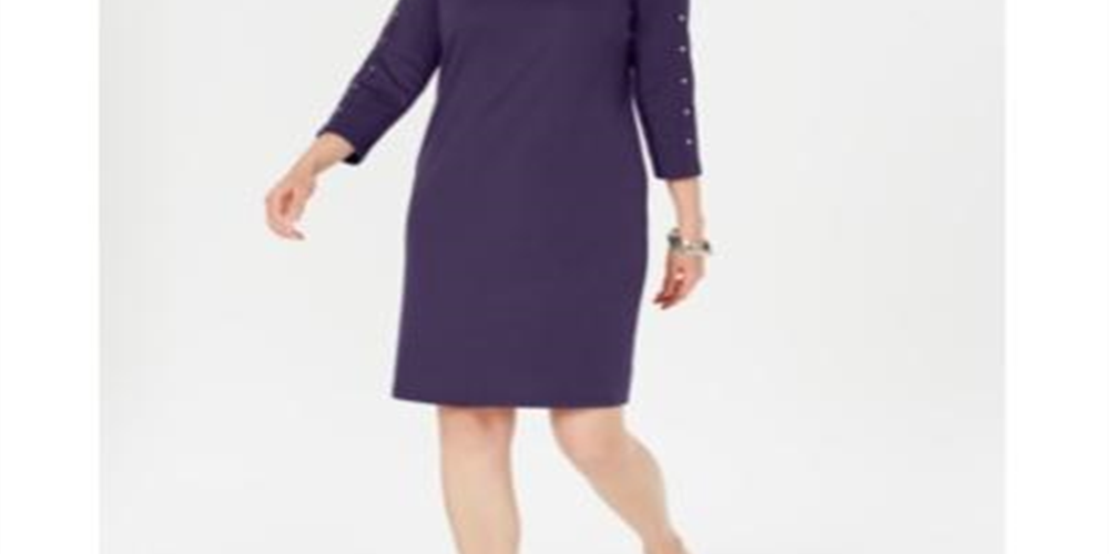 Vestido feminino Karen Scott com decote canoa e tachas, roxo, tamanho pequeno G