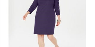 Vestido feminino Karen Scott com decote canoa e tachas, roxo, tamanho pequeno G