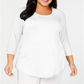 JM Collection Top feminino plus size com decote redondo, branco, tamanho 0X