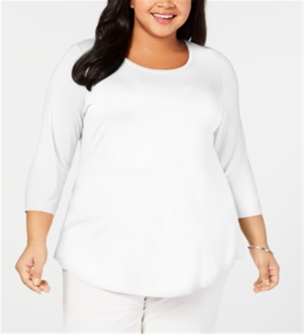 JM Collection Top feminino plus size com decote redondo, branco, tamanho 0X