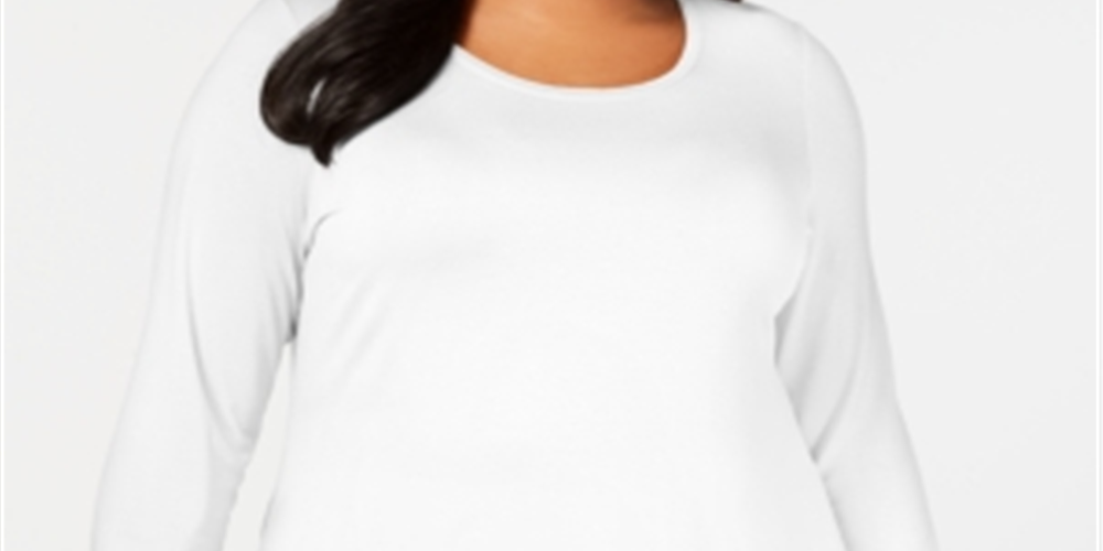 JM Collection Top feminino plus size com decote redondo, branco, tamanho 0X