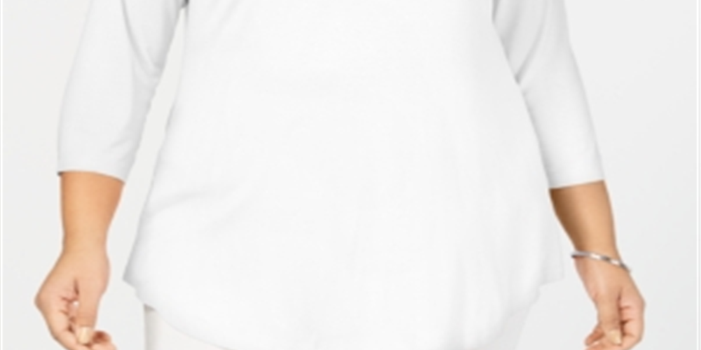 JM Collection Top feminino plus size com decote redondo, branco, tamanho 0X