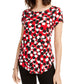 Camiseta feminina Alfani estampada com bainha redonda, vermelha, tamanho pequeno médio