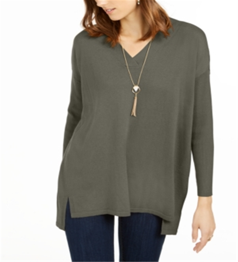 Túnica feminina com decote em V estilo &amp; co, tamanho verde-oliva - PP