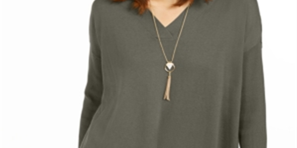 Túnica feminina com decote em V estilo &amp; co, tamanho verde-oliva - PP