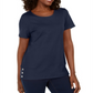 Karen Scott Blusa feminina de algodão com decote redondo e bainha com botões, azul, tamanho grande