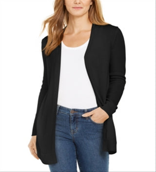 Suéter feminino Charter Club com frente aberta e bainha curva, preto, tamanho extrapequeno